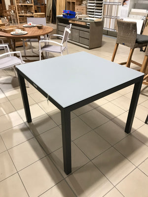 Table alu gris + verre sablé